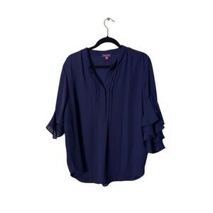 Vince Camuto Womens Navy Ruffle Sleeve Blouse XL